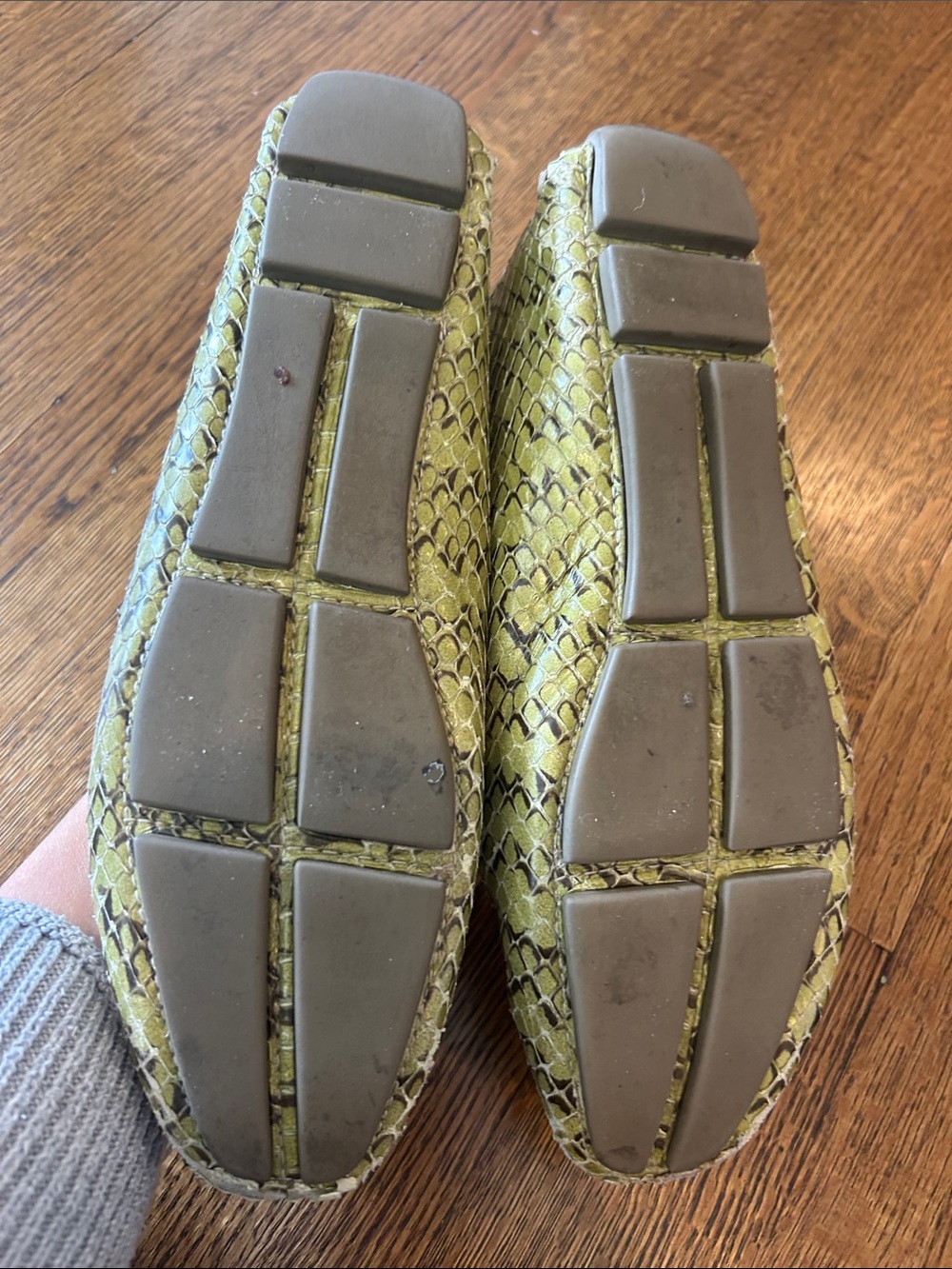 Prada Olive Green Snakeskin Loafers with Gold Logo 38 - Picture 4 of 6